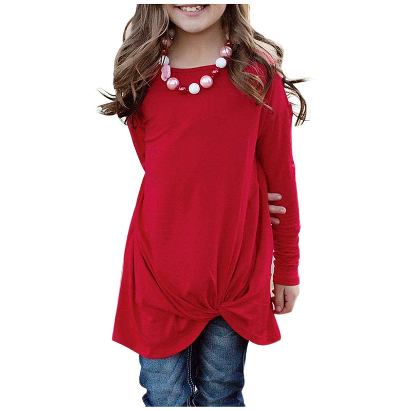 Girls Casual Tunic Tops Knot Front Button Long Sleeve Blouse T-Shirt BENNYS 