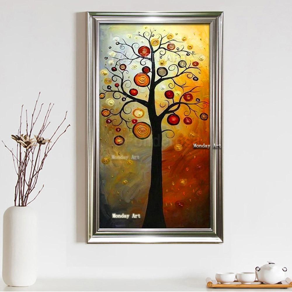 Hand painted Knife Flower Oil Paintings 3D Golden Tree Oil Paintings On Canvas BENNYS 