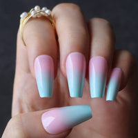 Lavender purple  nude ombre coffin fake nails Blooming blue yellow rose fake nails BENNYS 