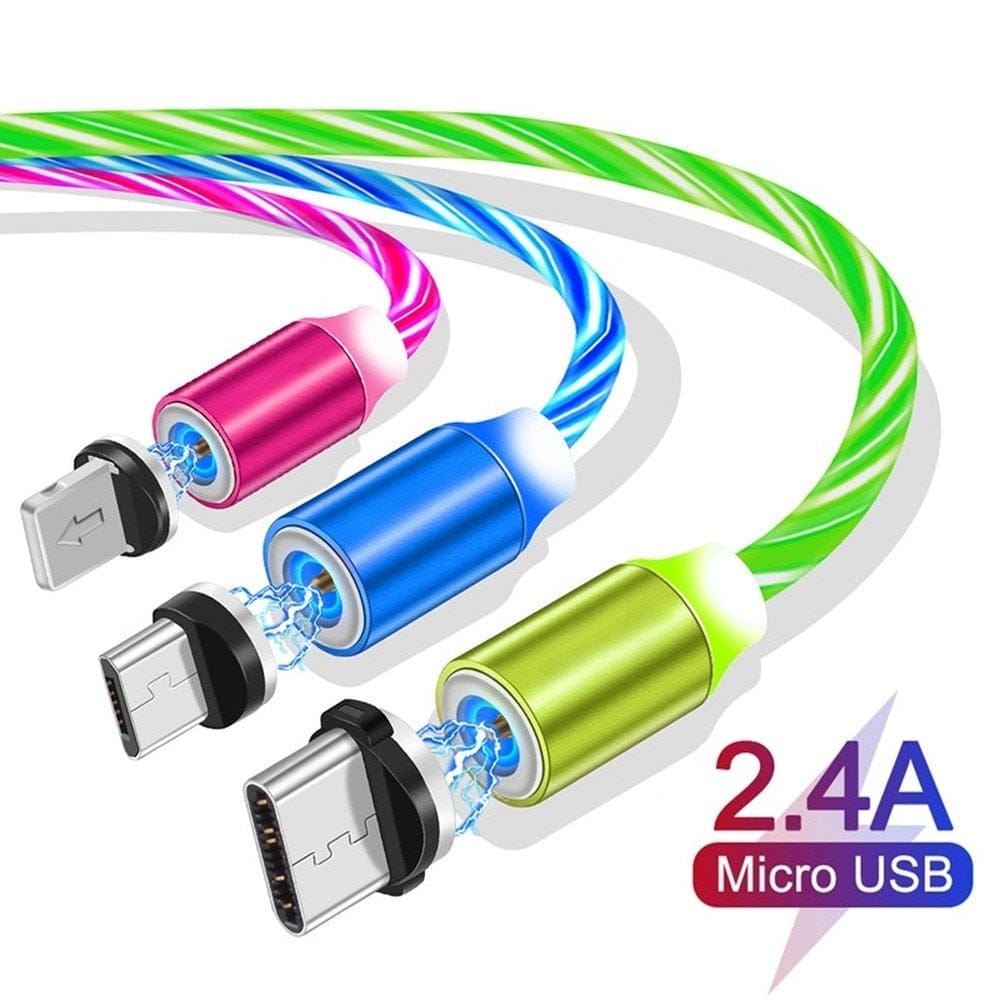 Magnetic Charger Cable LED Glow Flowing USB Charge Type C/Micro USB/8 Pin BENNYS 