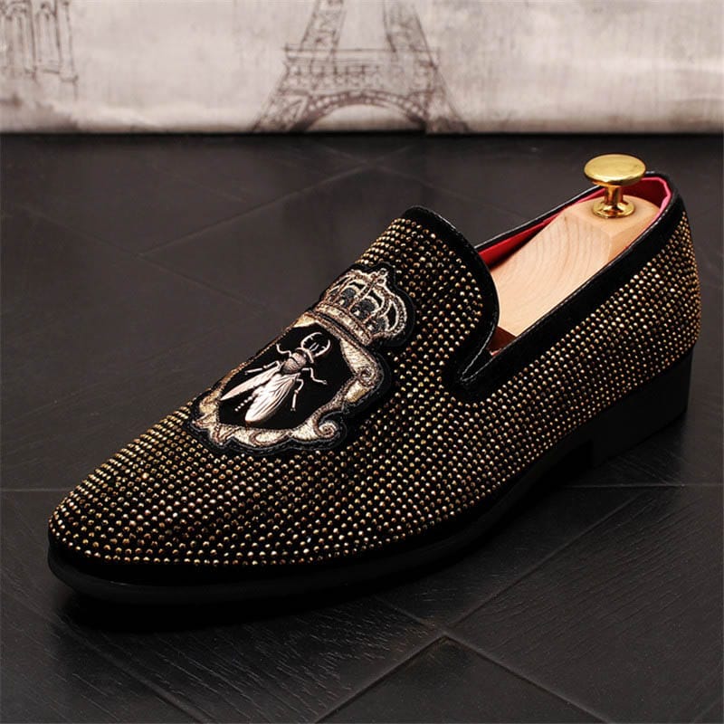 Men's Casual Summer Shoes Pointed Toe Embroidery Rhinestone Shoes BENNYS 