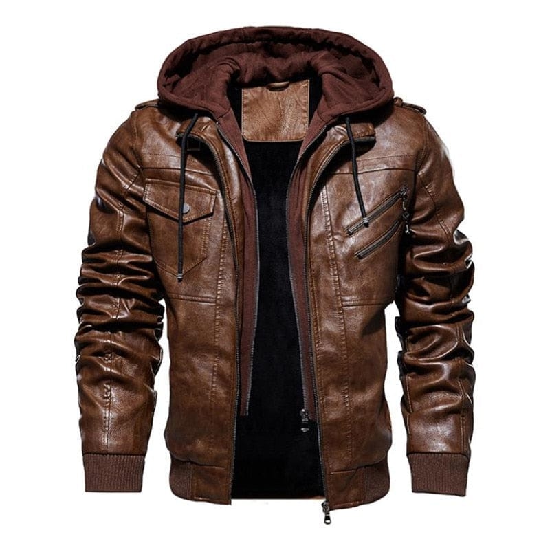 Men's leather jacket motorcycle hooded jacket BENNYS 