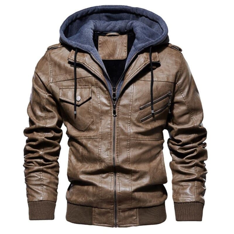 Men's leather jacket motorcycle hooded jacket BENNYS 