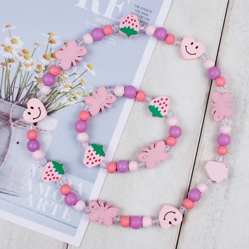 New Cute Children Jewelry Cartoon Wooden Flower  Sweater Necklace BENNYS 