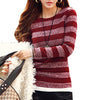 New Women Fashion Striped Long Sleeve Round Neck Pullover Slim Fit Top BENNYS 