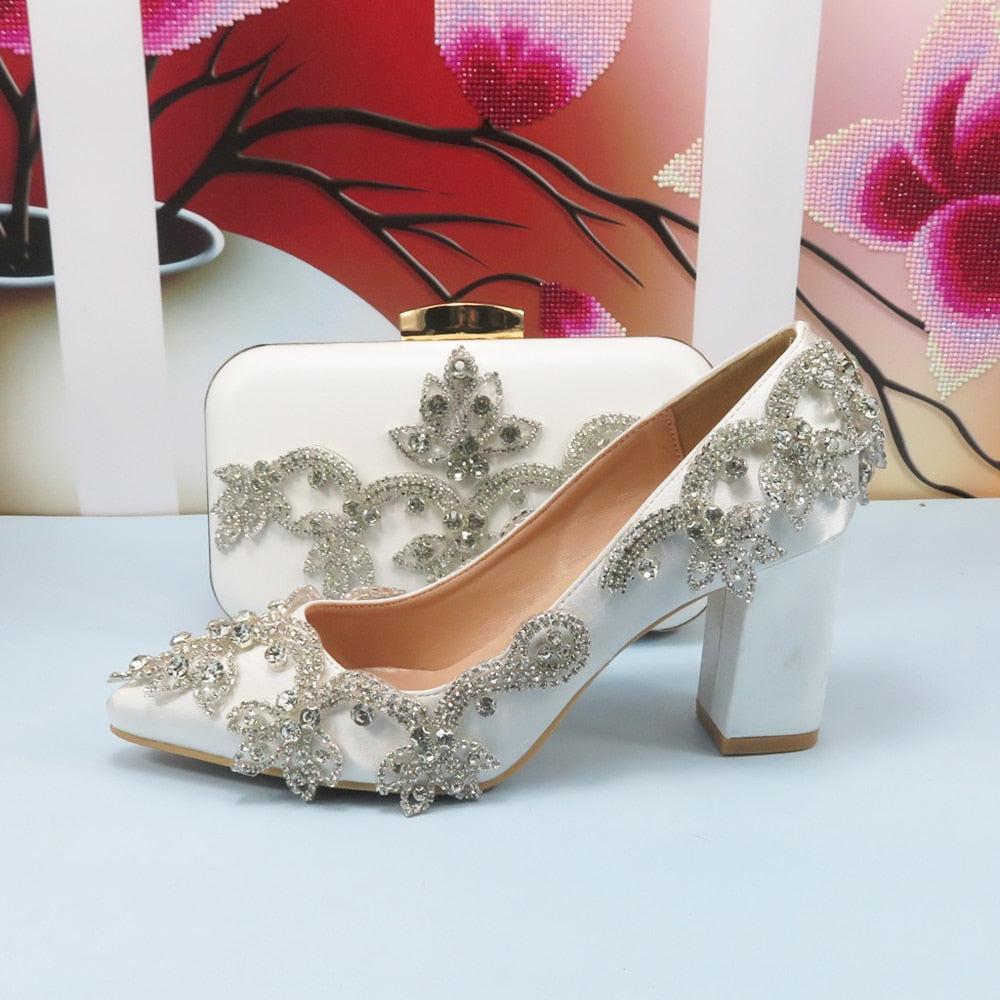 Crystal Pointed Toe Wedding Shoes And Bag Set