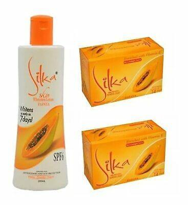 Silka Set ( Silka Papaya Soap & Lotion ) Natural Herbal Whitening Anti aging BENNYS 