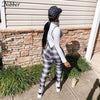Simple Retro Check Pattern Overalls Tops Jumpsuits Street Wear Female BENNYS 