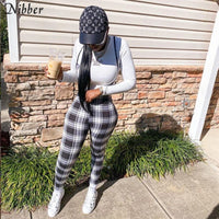 Simple Retro Check Pattern Overalls Tops Jumpsuits Street Wear Female BENNYS 