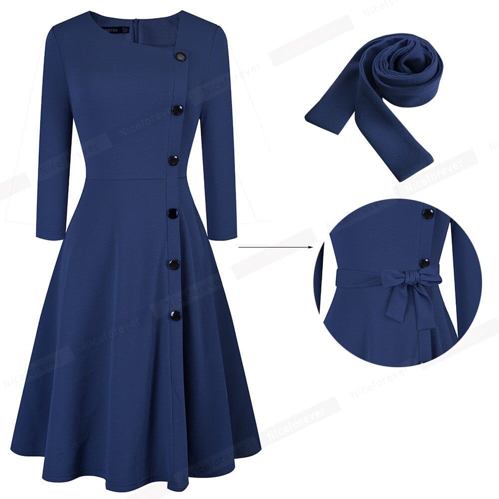Spring Solid Color with Button Retro Elegant Dresses BENNYS 