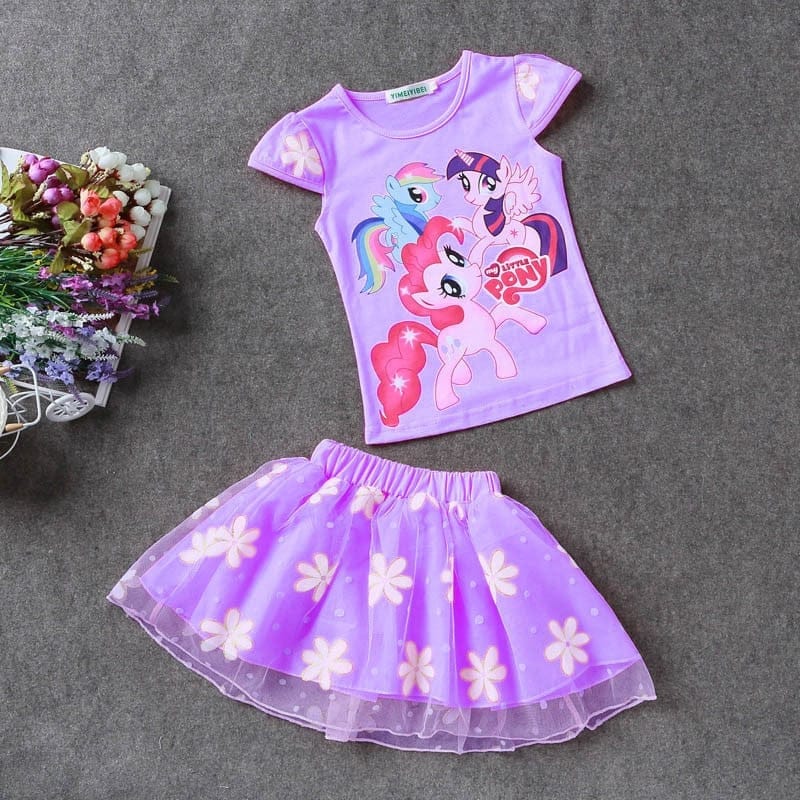 Summer Kids Girls Clothes Little Pony T-Shirt+Tutu Skirt 2pcs Clothing Sets BENNYS 