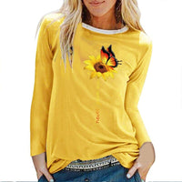 Sunflower Butterfly Never Give Up Printed Long Sleeve T-shirts BENNYS 
