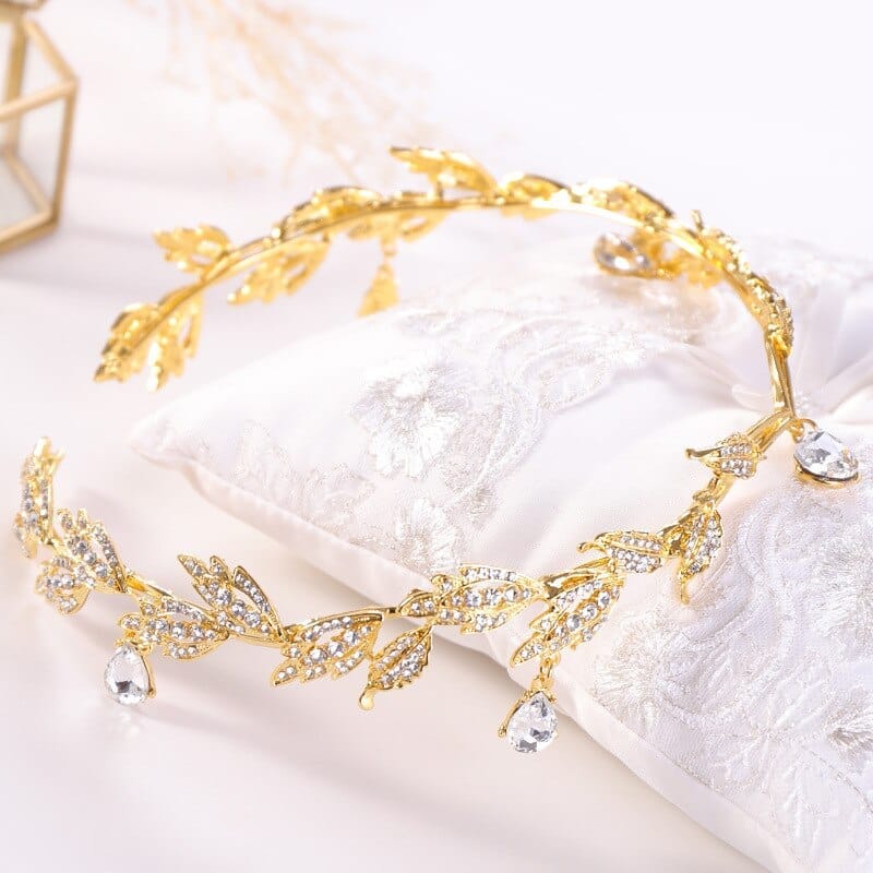 Vintage Crystal Bridal Hair Accessory Wedding Rhinestone Waterdrop Leaf Tiara BENNYS 