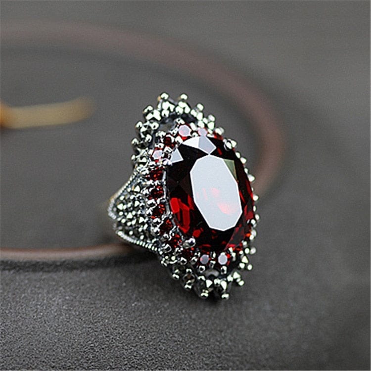 Vintage Red Blue Silver Color Rings Crystal Party CZ Ring for Women BENNYS 