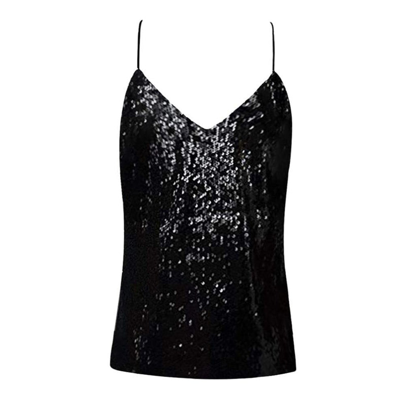 Women Sleeveless Sexy Blouse Sequinned Strappy V Neck Camis Tank Top BENNYS 