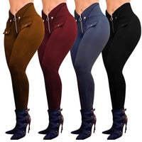 Women Solid High Waist Zipper Skinny Pants BENNYS 