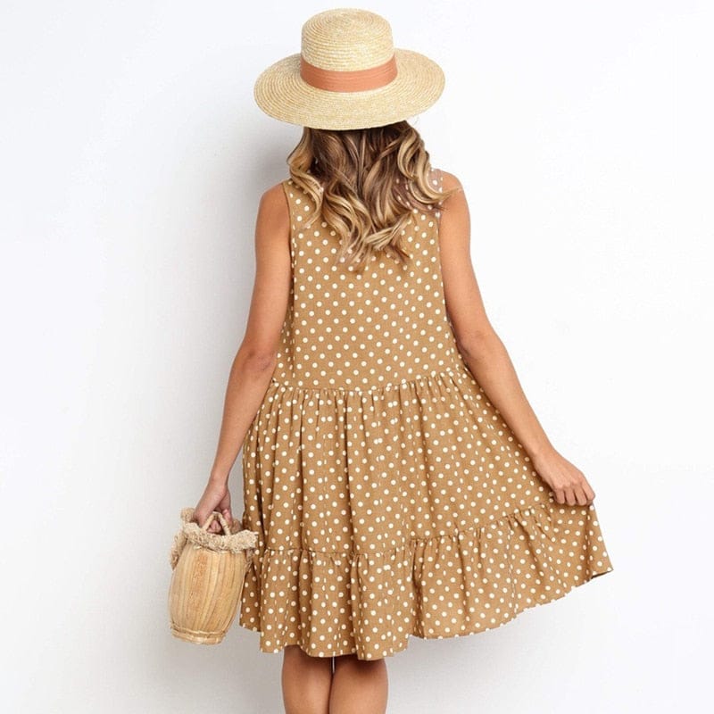 Women Summer Dress Fashion Polka Dot Sleeveless Beach Mini Dress BENNYS 
