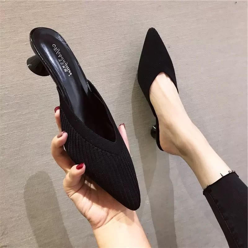 Women's Fashion Sweet Black Pointed Toe Comfort Slip on High Heel Shoes BENNYS 