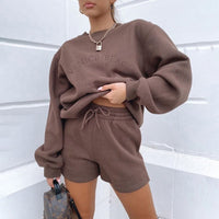 Women's Loose Casual Sweatshirt Fleece Pullovers And Drawstring Shorts BENNYS 