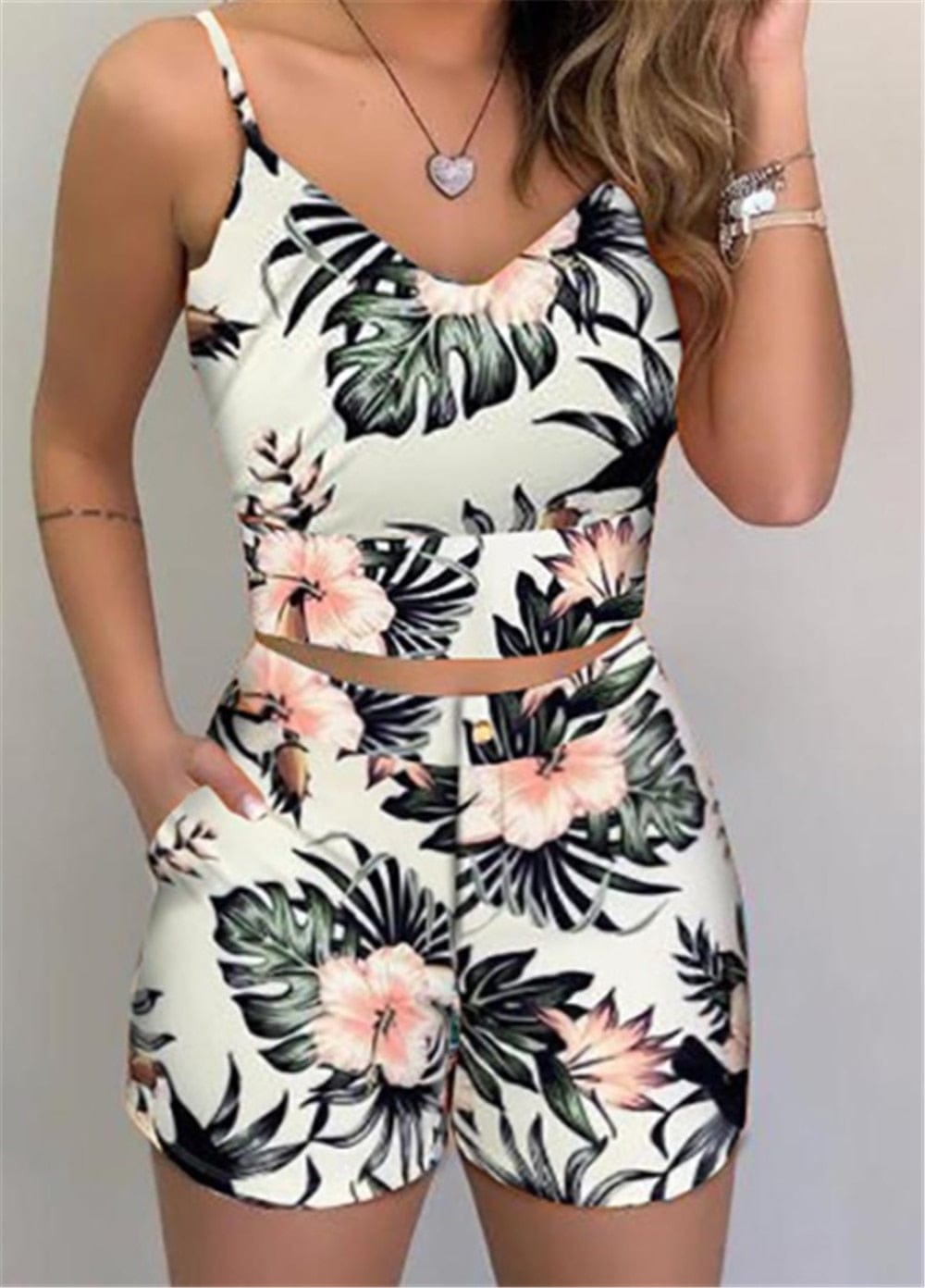 Women's Shorts 2 Pieces Sets Summer Office Lady Floral Female Outfits BENNYS 