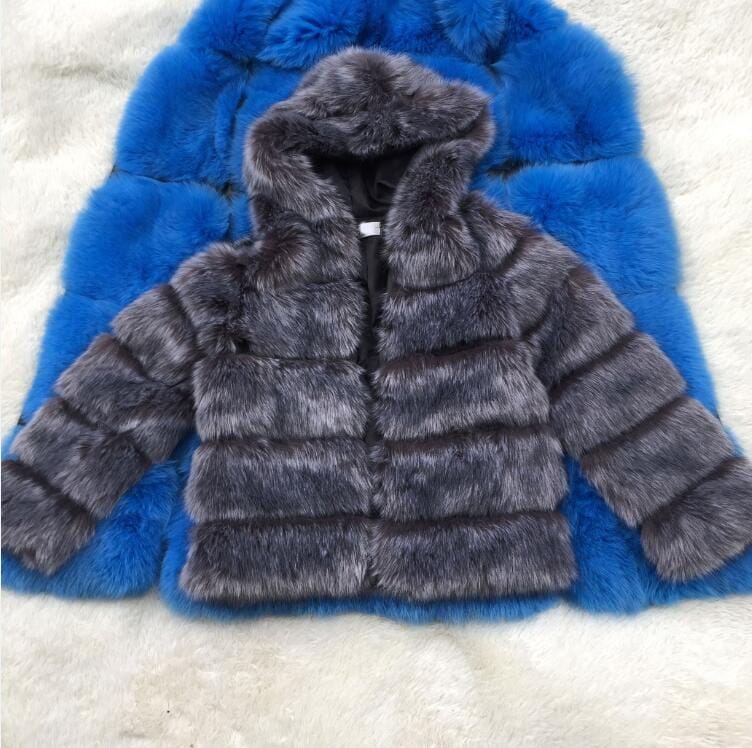 Women's Winter Fashion Long Sleeve Faux Fur Winter Warm Hooded Coat BENNYS 