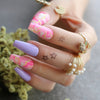 Lavender purple  nude ombre coffin fake nails Blooming blue yellow rose fake nails BENNYS 